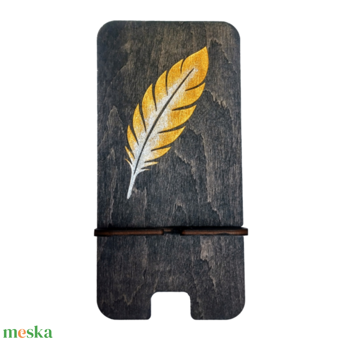 Prémium asztali telefontartó madártoll mintával, ébenfekete színben - otthon & életmód - tárolás & rendszerezés - íróasztali tároló - Meska.hu