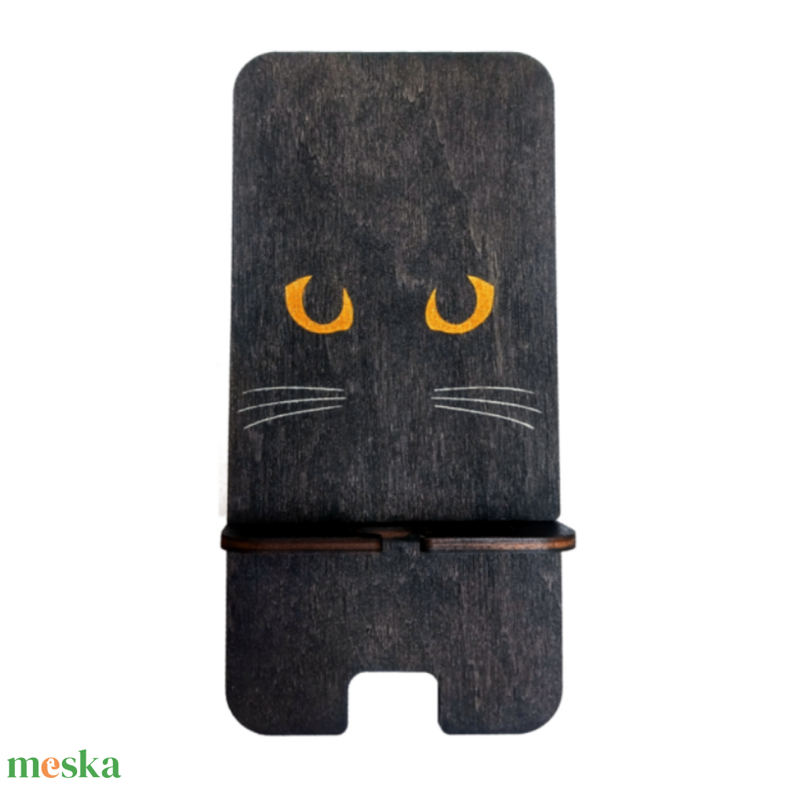 Prémium asztali telefontartó macskaszemes mintával, ébenfekete színben - otthon & életmód - tárolás & rendszerezés - íróasztali tároló - Meska.hu