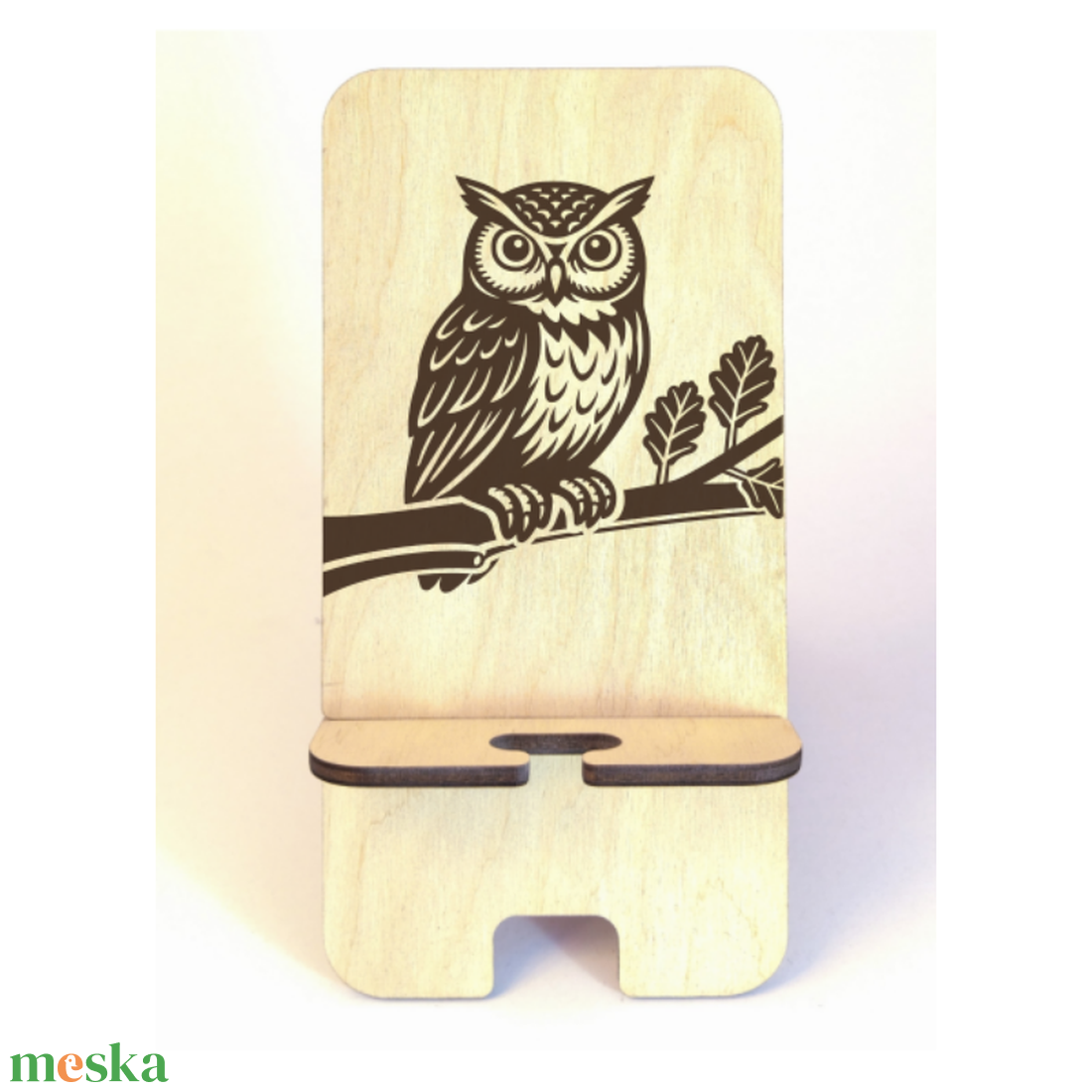 Asztali telefontartó bagoly mintával, natúr nyírfa színben - otthon & életmód - tárolás & rendszerezés - íróasztali tároló - Meska.hu