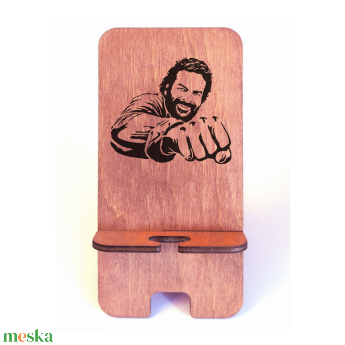Asztali telefontartó Bud Spencer mintával, vöröses mahagóni színben - otthon & életmód - tárolás & rendszerezés - íróasztali tároló - Meska.hu