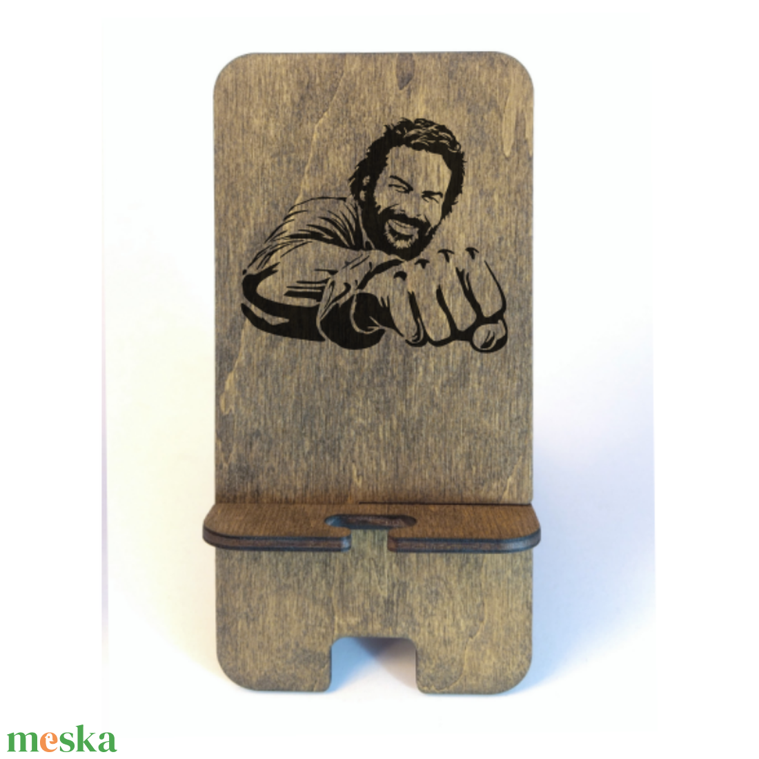 Asztali telefontartó Bud Spencer mintával, paliszander színben - otthon & életmód - tárolás & rendszerezés - íróasztali tároló - Meska.hu
