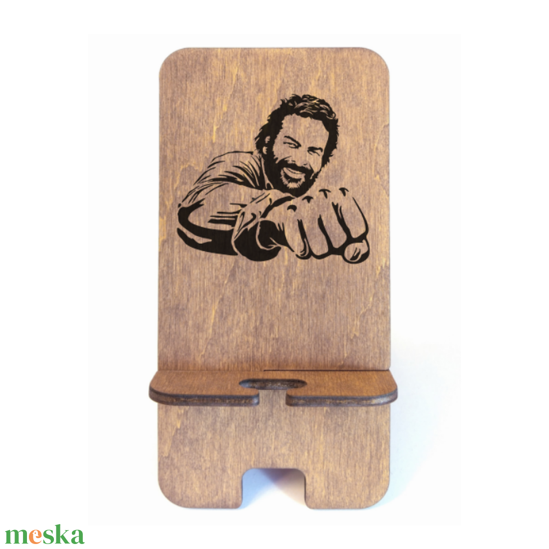 Asztali telefontartó Bud Spencer mintával, rusztikus dió színben - otthon & életmód - tárolás & rendszerezés - íróasztali tároló - Meska.hu