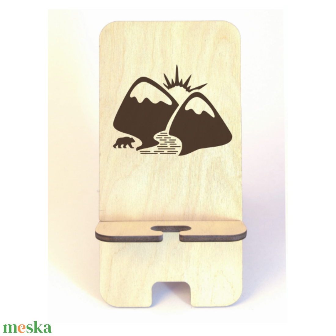 Asztali telefontartó Hegyek, natúr nyírfa színben - otthon & életmód - tárolás & rendszerezés - íróasztali tároló - Meska.hu