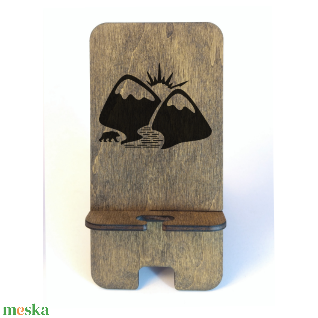 Asztali telefontartó Hegyek, paliszander színben - otthon & életmód - tárolás & rendszerezés - íróasztali tároló - Meska.hu