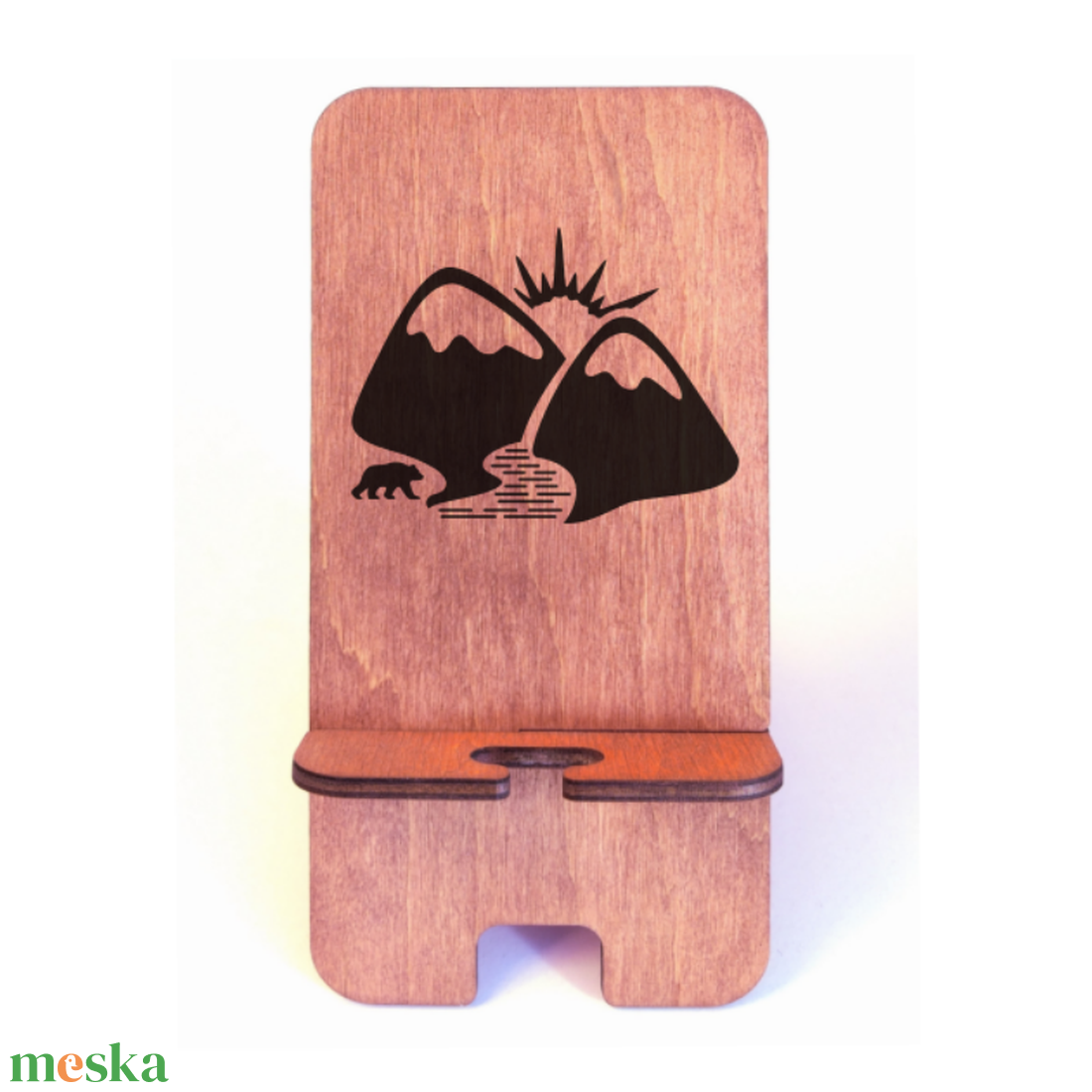 Asztali telefontartó Hegyek, vöröses mahagóni színben - otthon & életmód - tárolás & rendszerezés - íróasztali tároló - Meska.hu