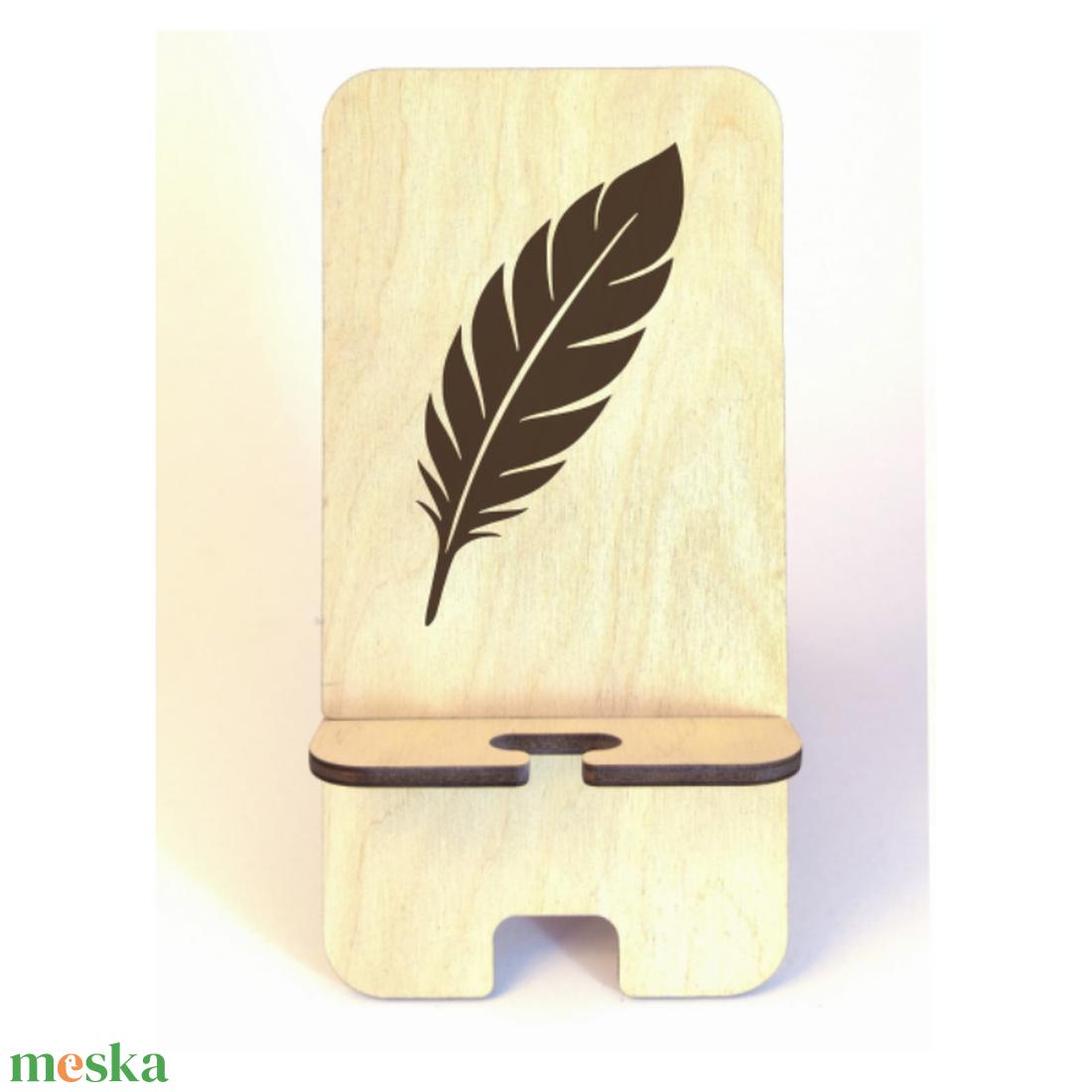 Asztali telefontartó Toll mintával, natúr nyírfa színben - otthon & életmód - tárolás & rendszerezés - asztali telefontartó - Meska.hu