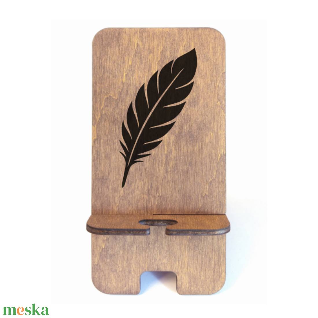 Asztali telefontartó Toll mintával, rusztikus dió színben - otthon & életmód - tárolás & rendszerezés - asztali telefontartó - Meska.hu