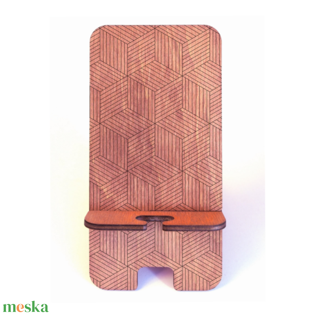 Asztali telefontartó geometriai mintával, vöröses mahagóni színben - otthon & életmód - tárolás & rendszerezés - asztali telefontartó - Meska.hu