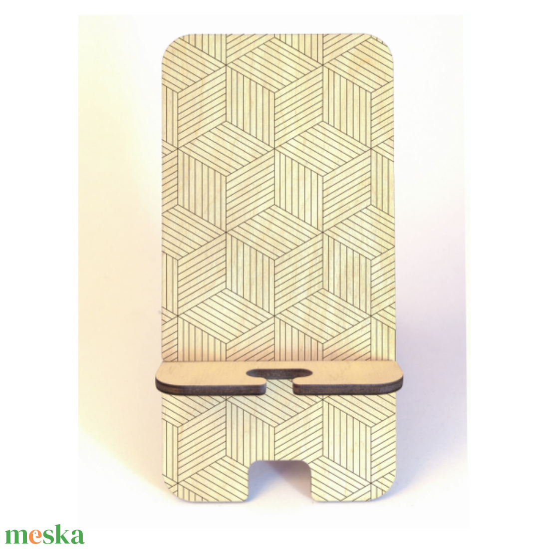 Asztali telefontartó geometriai mintával, natúr nyírfa színben - otthon & életmód - tárolás & rendszerezés - asztali telefontartó - Meska.hu