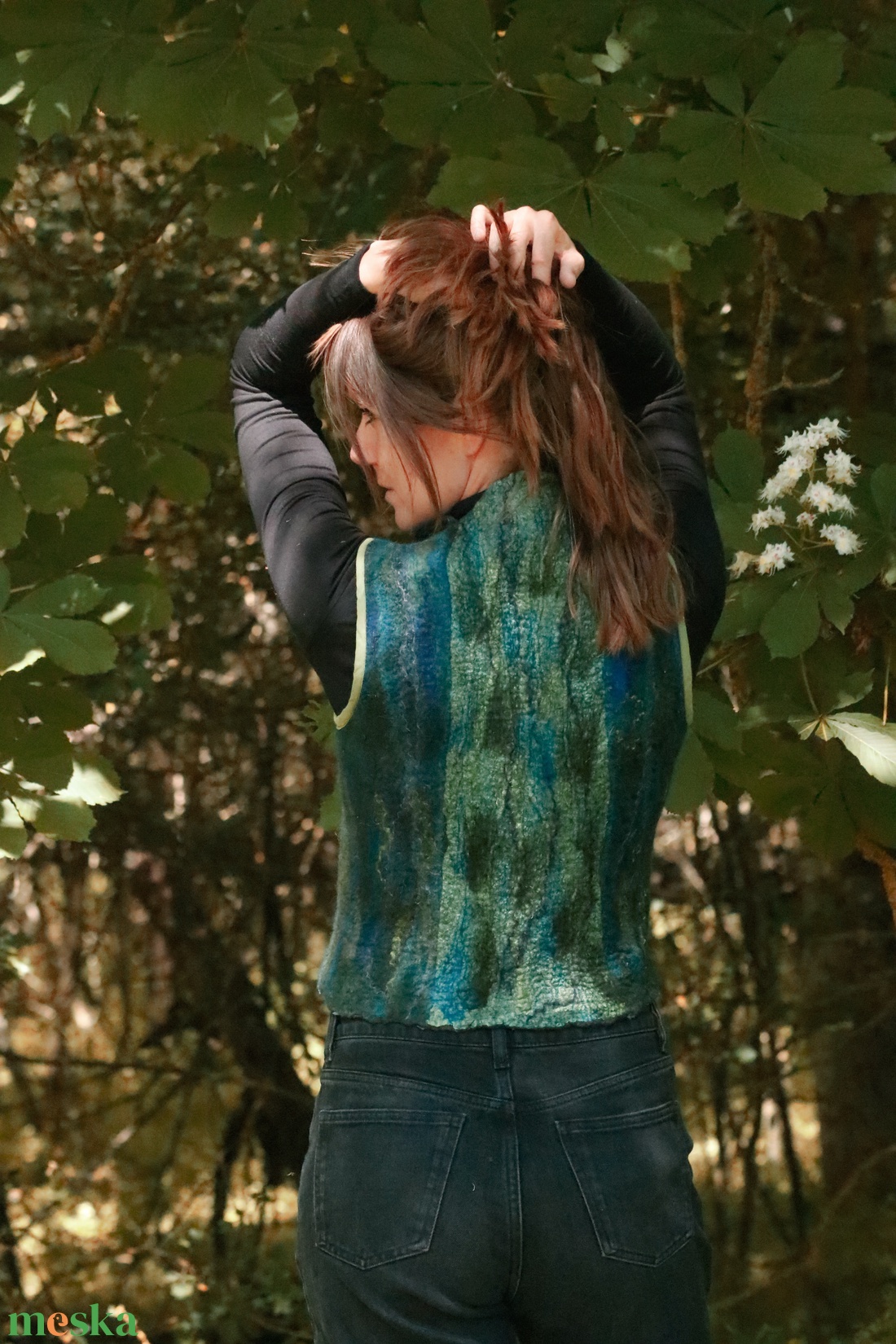 Kaméleon zöld selyem-nemez mellény - ruha & divat - női ruha - mellény - Meska.hu