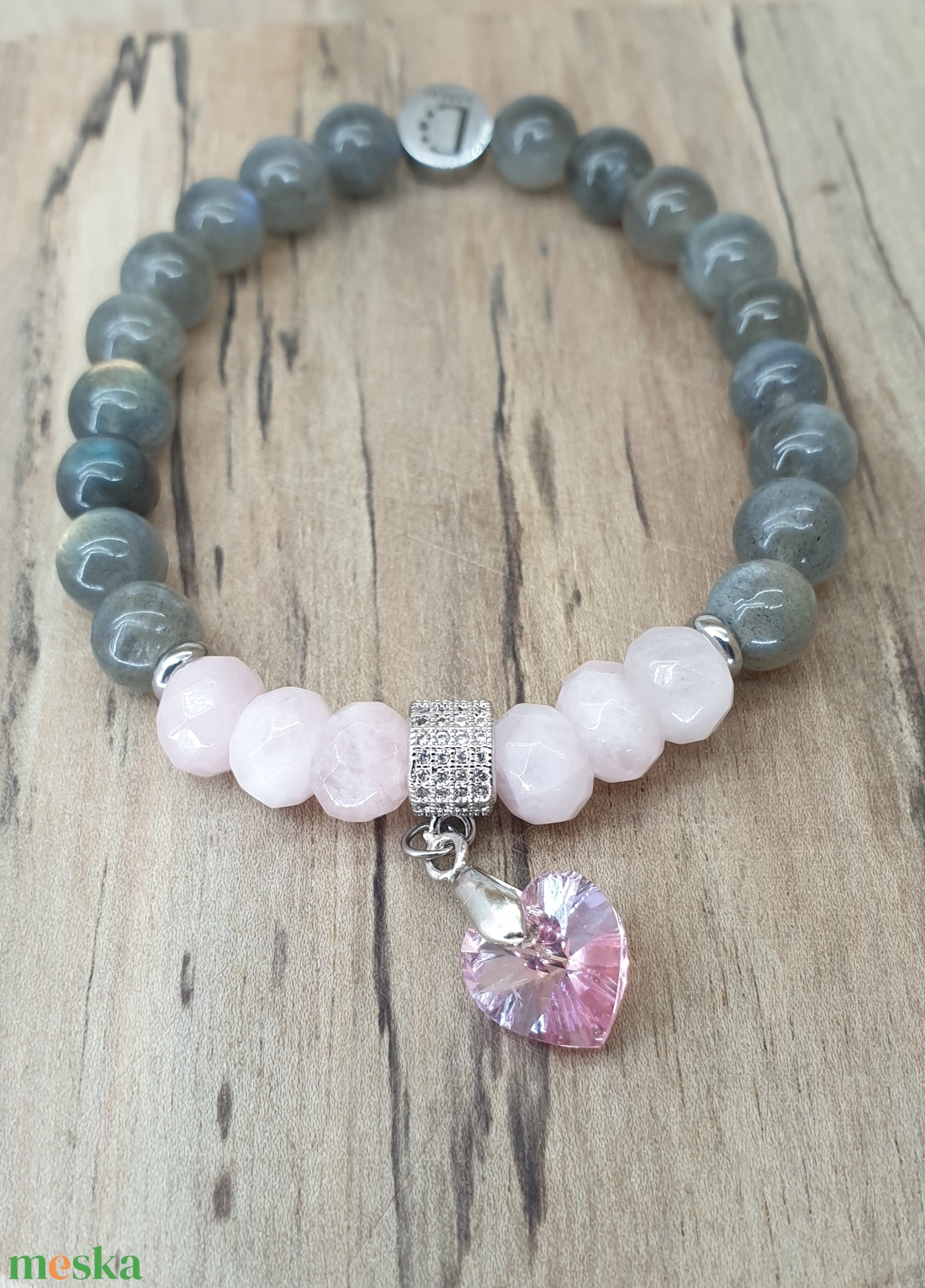 Labradorit- Rózsakvarc Swarovski szív karkötő - ékszer - karkötő - gyöngyös karkötő - Meska.hu Labradorit- Rózsakvarc Swarovski szív karkötő - ékszer - karkötő - gyöngyös karkötő - Meska.hu