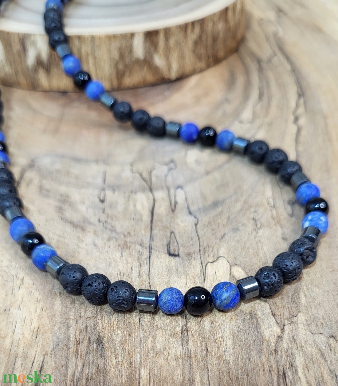 Férfi Lapis Lazuli -lávakő-ónix- hematit nyaklánc - ékszer - nyaklánc - gyöngyös nyaklánc - Meska.hu