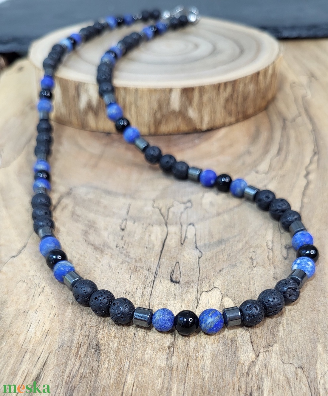Férfi Lapis Lazuli -lávakő-ónix- hematit nyaklánc - ékszer - nyaklánc - gyöngyös nyaklánc - Meska.hu