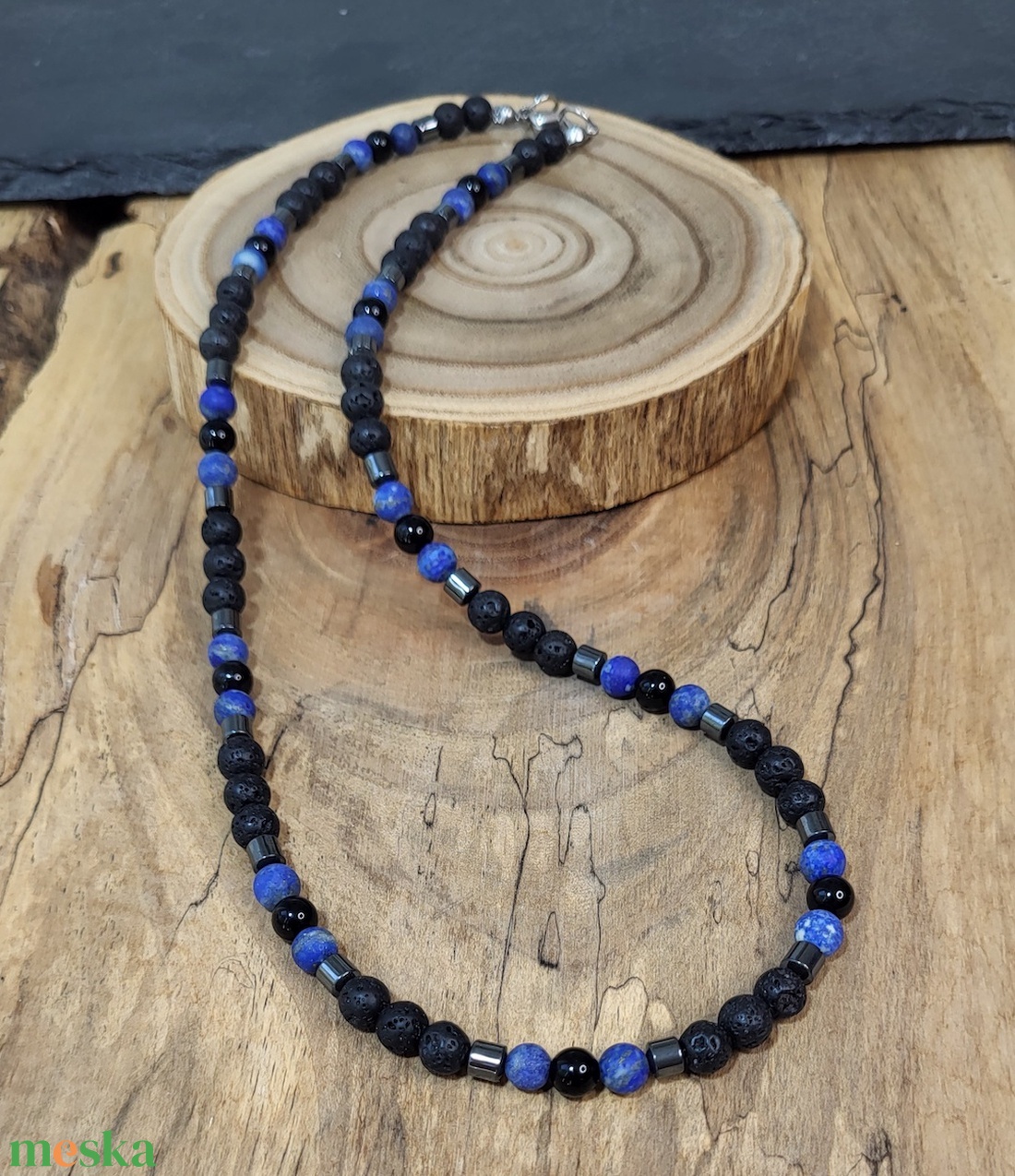 Férfi Lapis Lazuli -lávakő-ónix- hematit nyaklánc - ékszer - nyaklánc - gyöngyös nyaklánc - Meska.hu