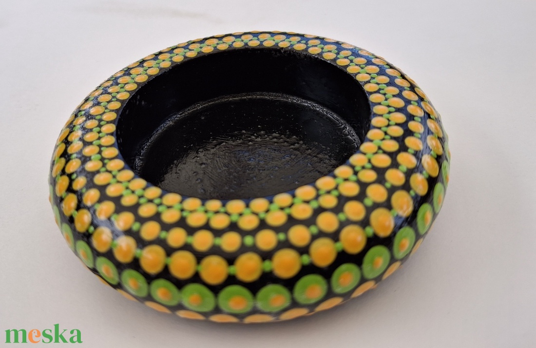 Zöld-sárga mandala mécsestartó - otthon & életmód - gyertya, illat, aroma - mécses és mécsestartó - Meska.hu
