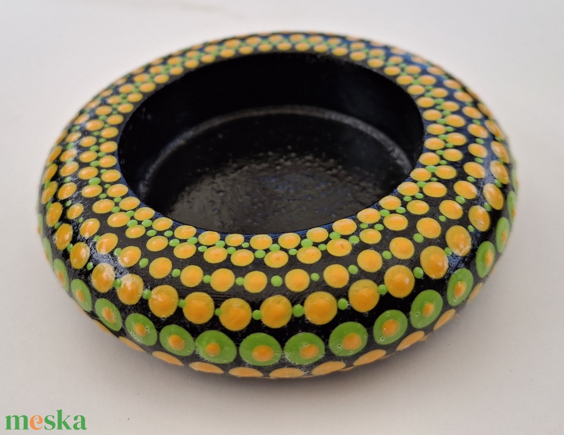 Zöld-sárga mandala mécsestartó - otthon & életmód - gyertya, illat, aroma - mécses és mécsestartó - Meska.hu