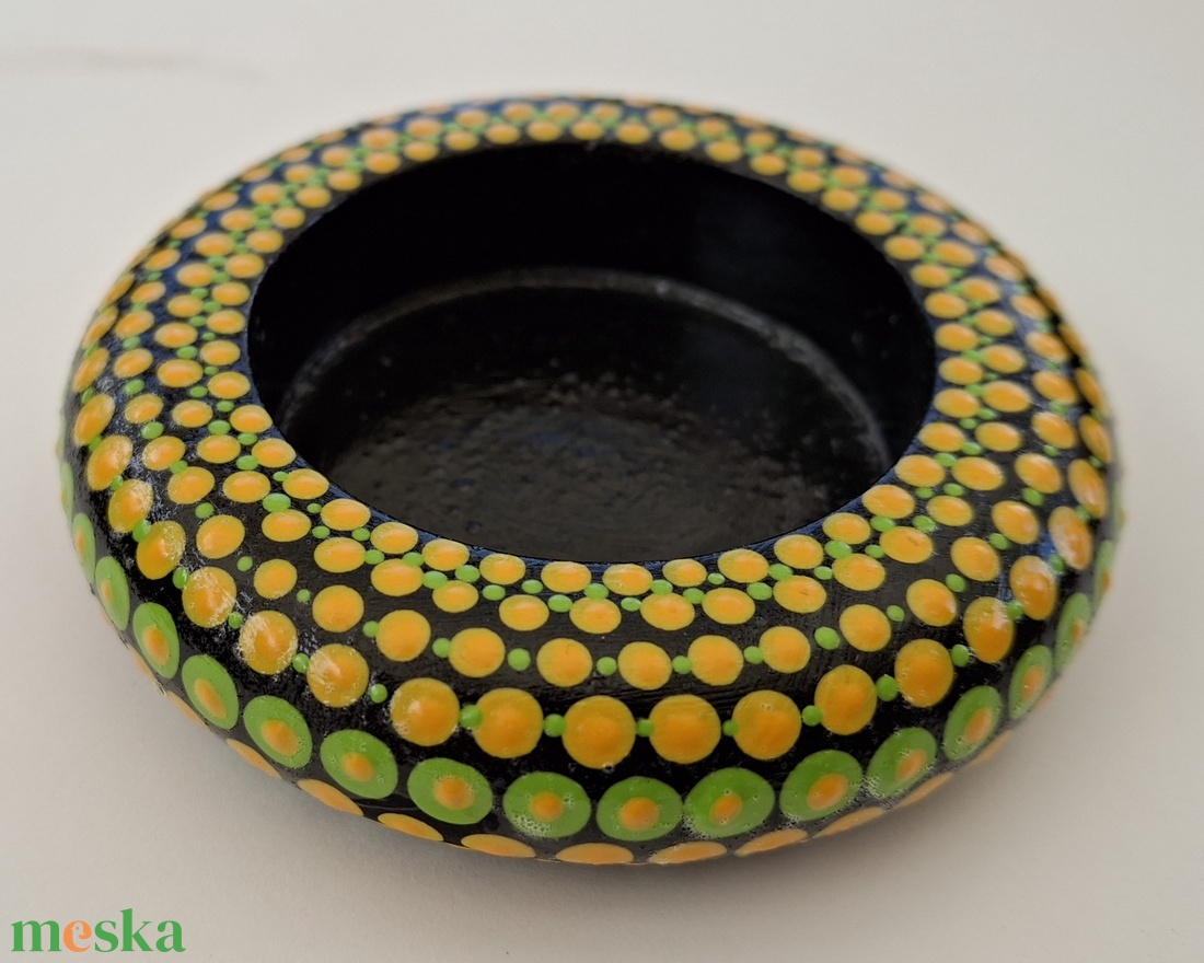 Zöld-sárga mandala mécsestartó - otthon & életmód - gyertya, illat, aroma - mécses és mécsestartó - Meska.hu