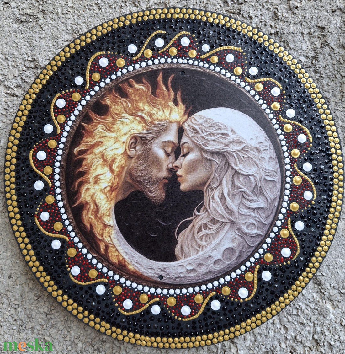 Misztikus Nap és Hold pontozott mandala � 30x30 feszített vászonkép, egyedi ajándék - otthon & életmód - dekoráció - kép & falikép - vászonkép - Meska.hu