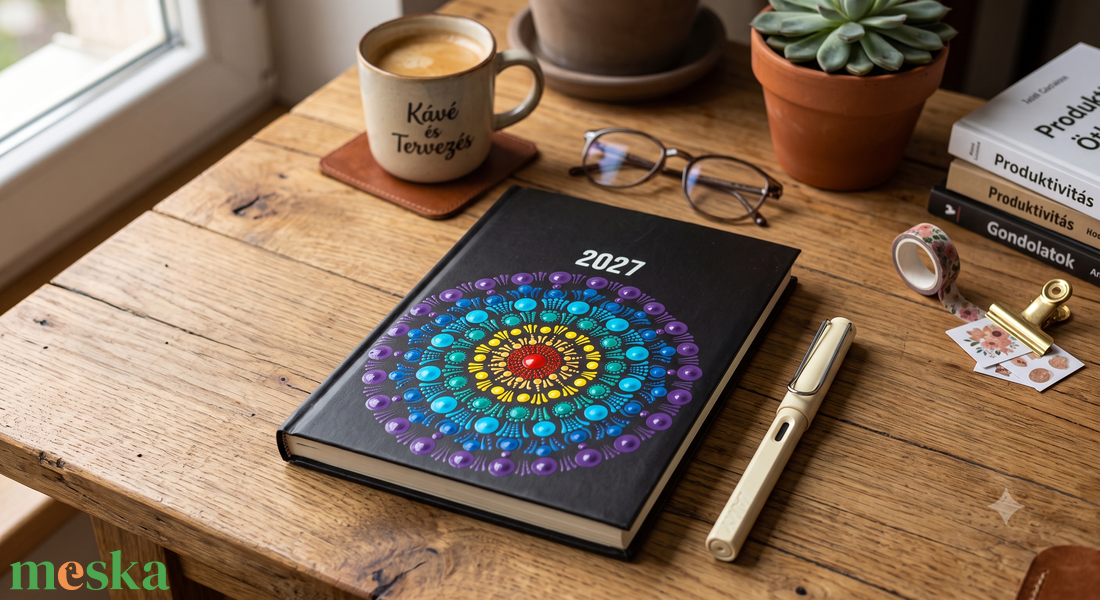 Mandala mintás 2027 Határidő-napló � Kézzel festett egyedi napló, ajándék nőknek - otthon & életmód - papír, írószer - jegyzetfüzet & napló - Meska.hu