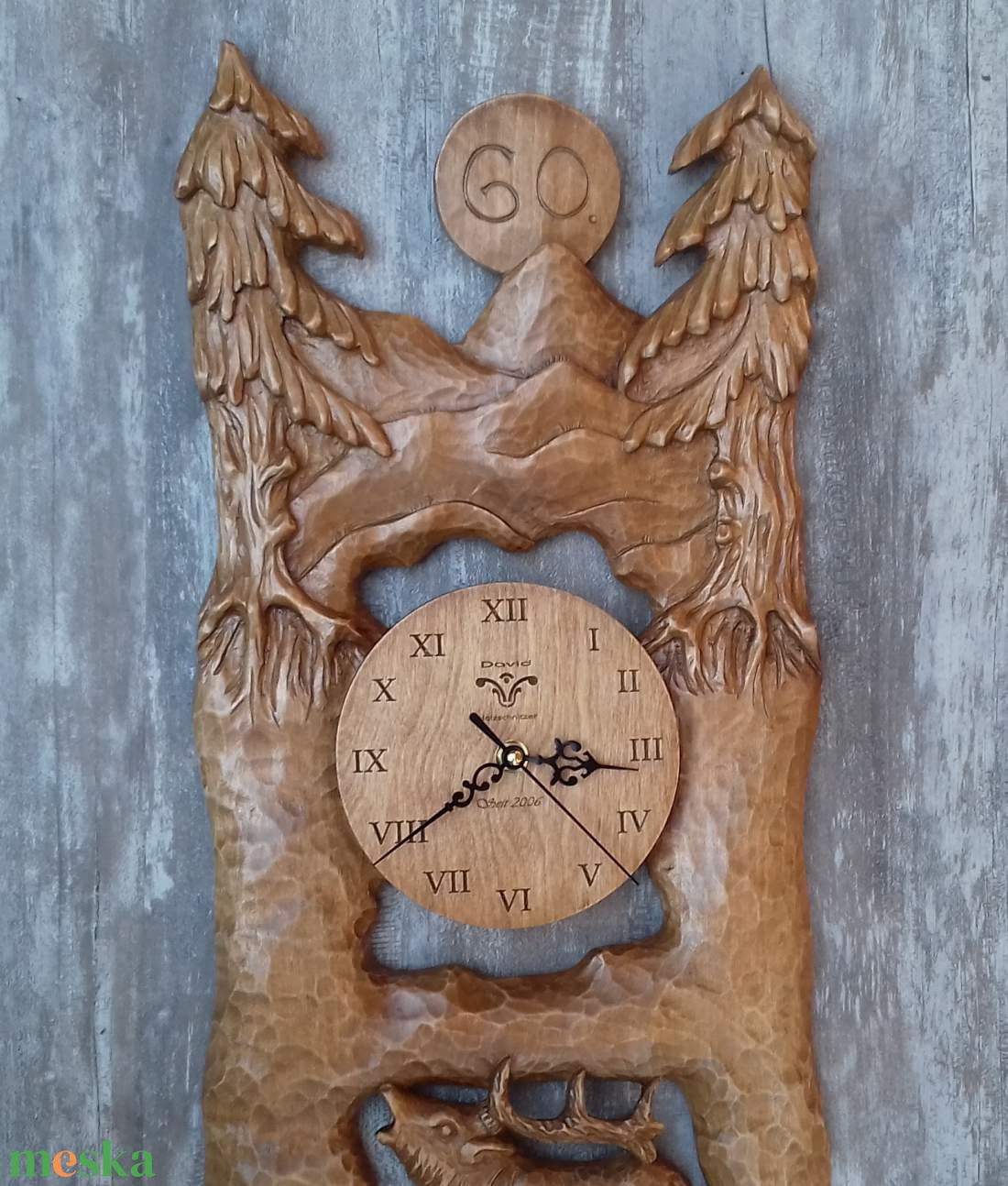 szarvasóra vadászóra vadászajándék óra faóra falióra esküvőiajándék faragottóra egyedióra - otthon & életmód - dekoráció - fali és függő dekoráció - falióra & óra - Meska.hu
