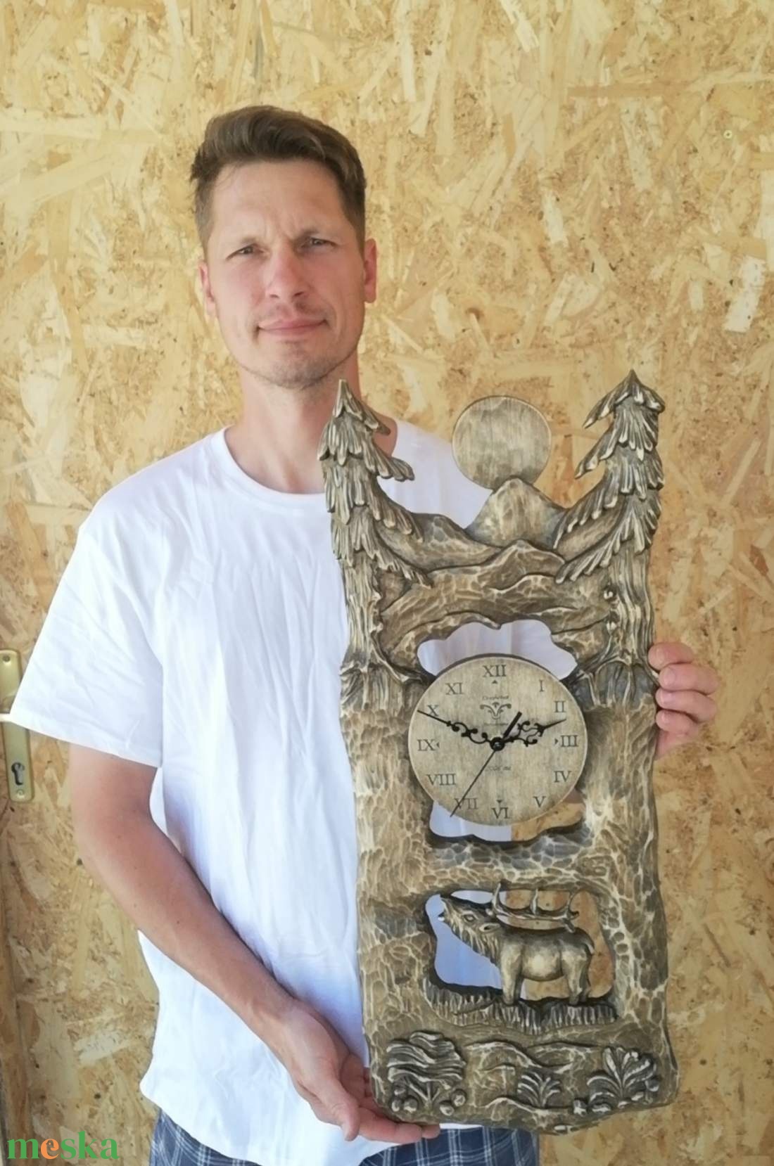 szarvasóra vadászóra vadászajándék óra faóra falióra esküvőiajándék faragottóra egyedióra - otthon & életmód - dekoráció - fali és függő dekoráció - falióra & óra - Meska.hu