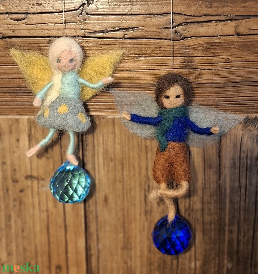 Nemez tündérpár üvegkristály napfogókkal - otthon & életmód - dekoráció - manók - Meska.hu