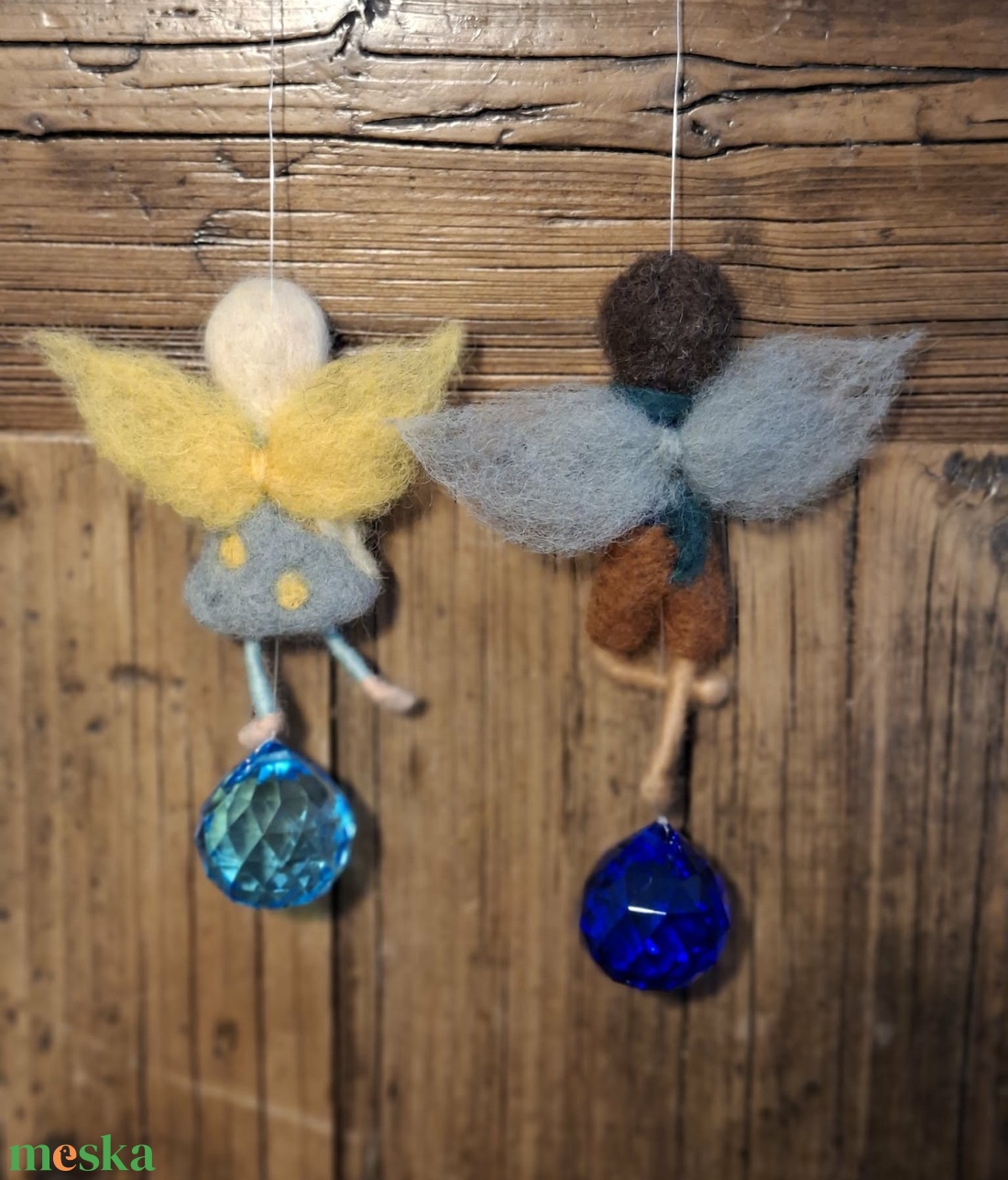 Nemez tündérpár üvegkristály napfogókkal - otthon & életmód - dekoráció - manók - Meska.hu