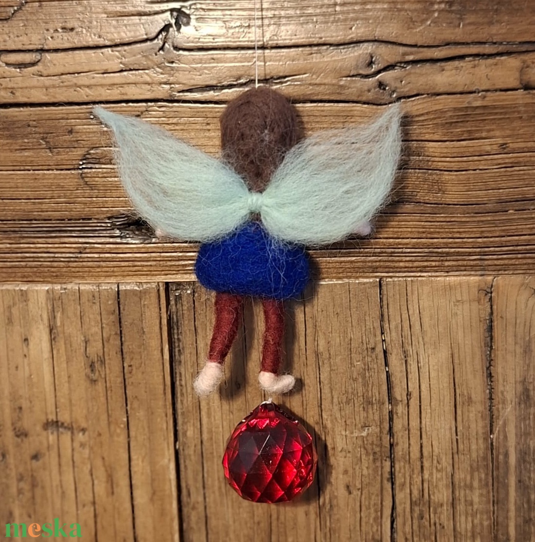 Nemez tündér piros üvegkristály napfogóval - otthon & életmód - dekoráció - fali és függő dekoráció - függődísz - Meska.hu