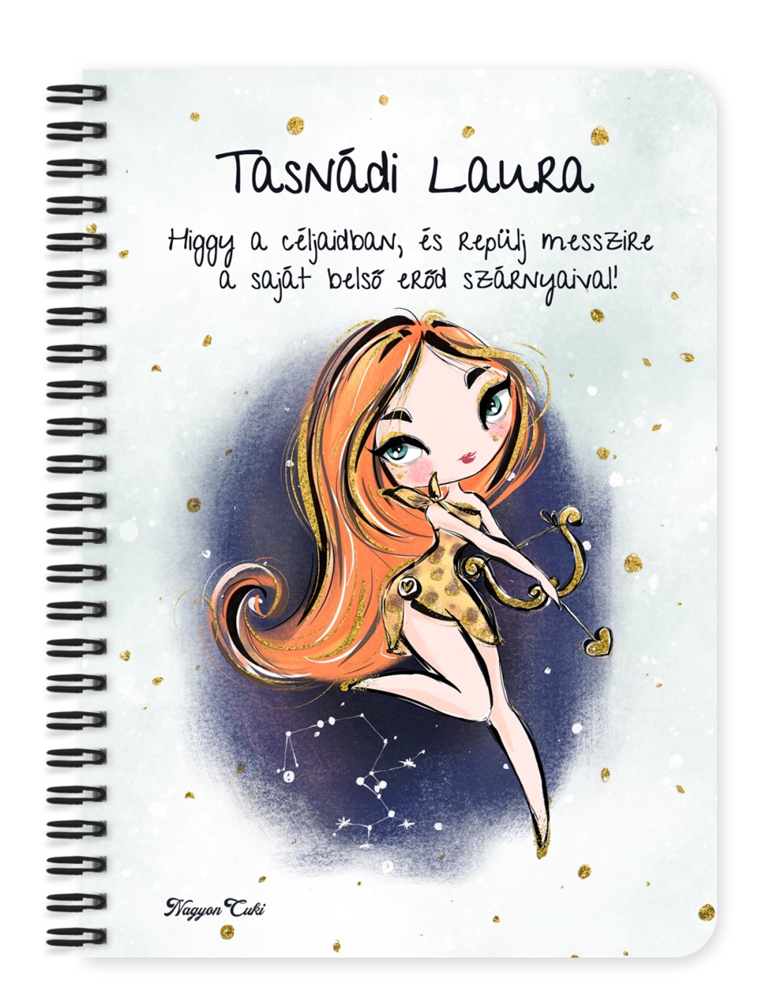 Személyre szabható - Vörös hajú Csini Nyilas lány mintás A5-ös füzet - otthon & életmód - papír, írószer - jegyzetfüzet & napló - Meska.hu