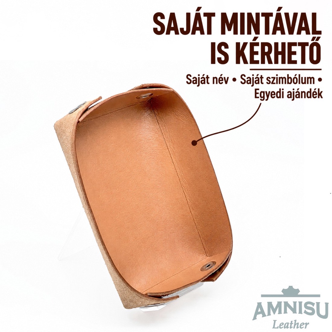 Egyedi mintával gravírozott natúr bőr kockadobó tálca -  - Meska.hu