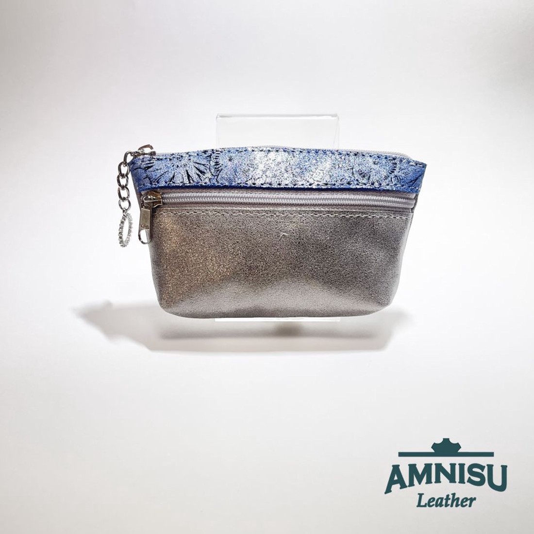 Ezüst - kék virág mintás kettő cipzáras kulcstartó B1004 - táska & tok - kulcstartó & táskadísz - kulcstartó - Meska.hu