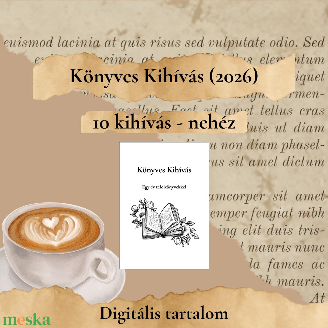 Könyves Kihívás - Egy év tele könyvekkel (2026) � 10 kihívás, nehéz nehézség - otthon & életmód - papír, írószer - jegyzetfüzet & napló - Meska.hu