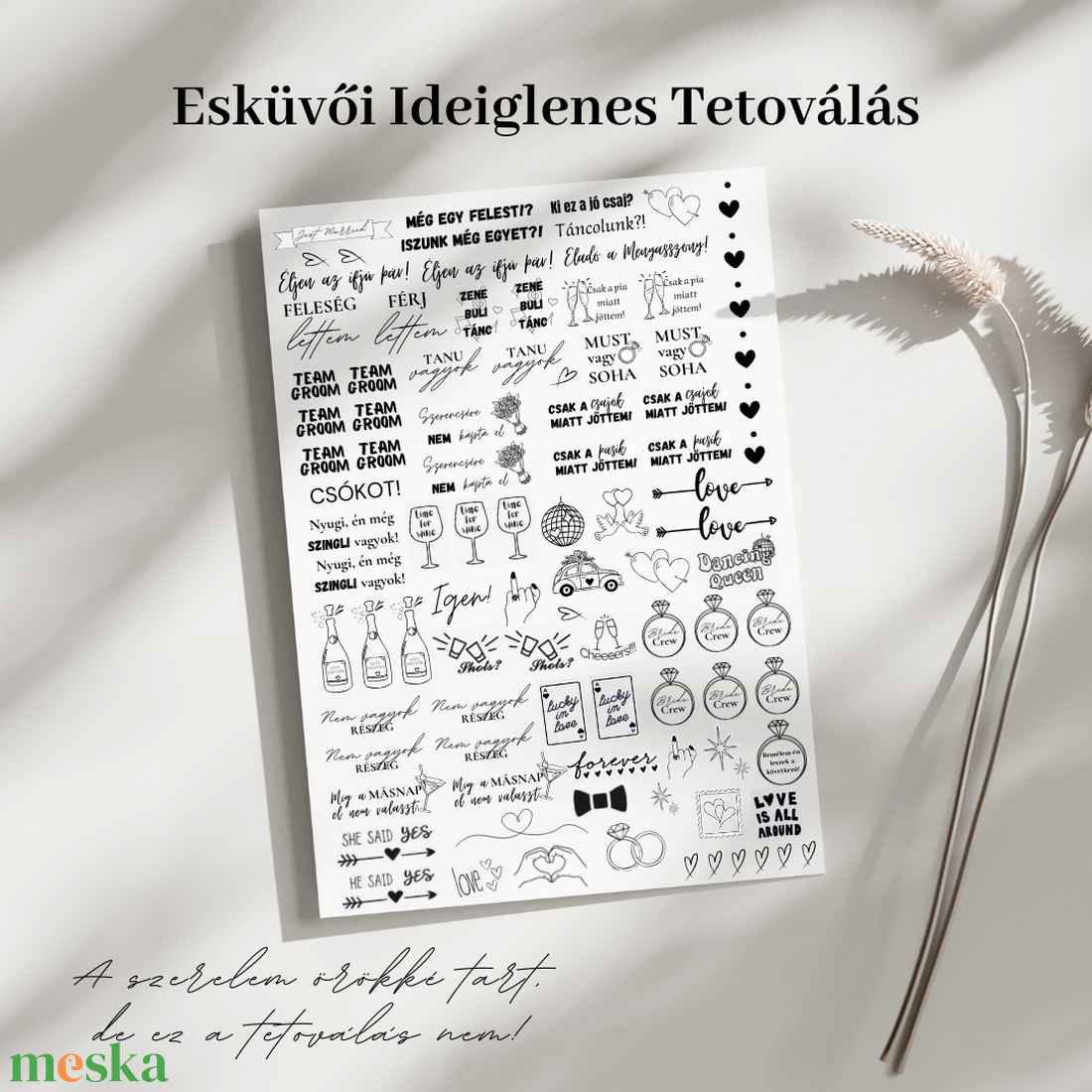 Lemosható tetoválások esküvőre / 80+ darabos ív - esküvő - esküvői szett - Meska.hu