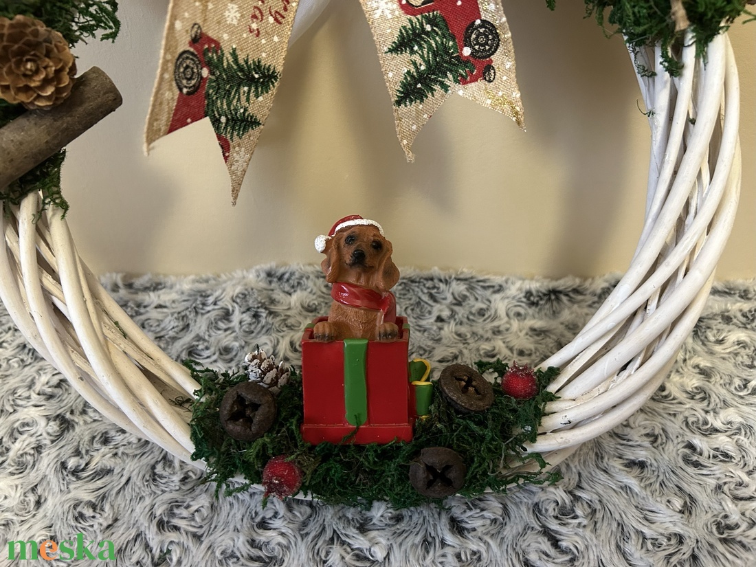 Karácsonyi kutyusos kopogtató - karácsony - karácsonyi lakásdekoráció - karácsonyi lakásdíszek - Meska.hu