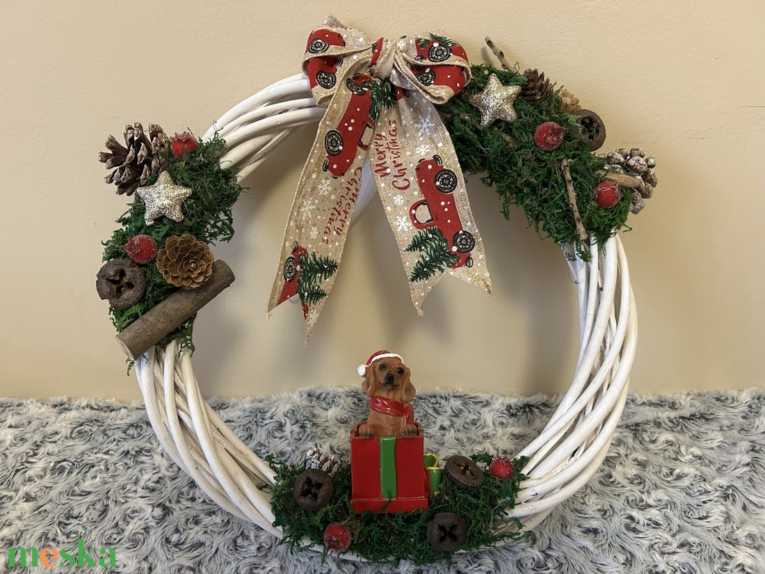 Karácsonyi kutyusos kopogtató - karácsony - karácsonyi lakásdekoráció - karácsonyi lakásdíszek - Meska.hu