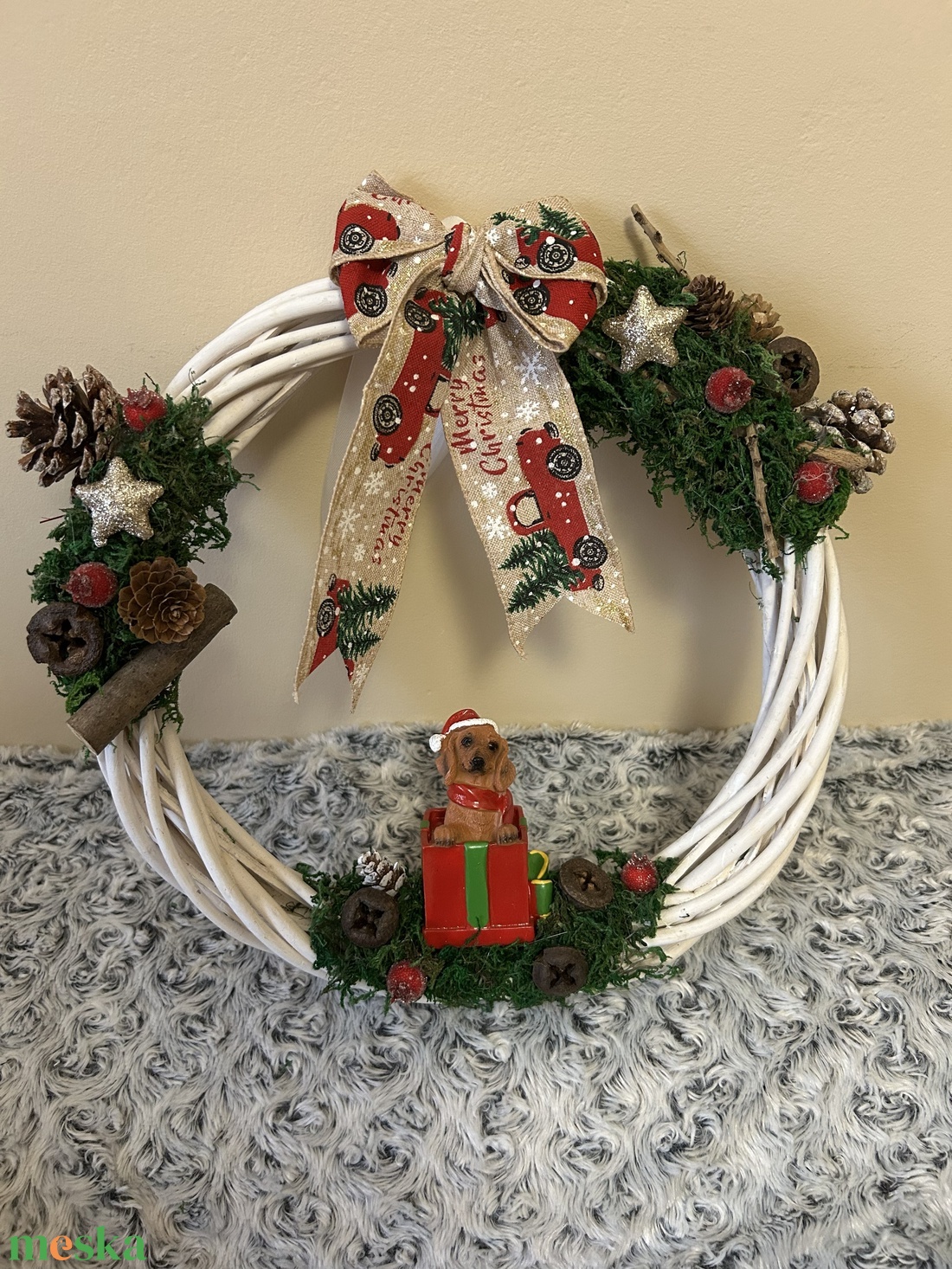 Karácsonyi kutyusos kopogtató - karácsony - karácsonyi lakásdekoráció - karácsonyi lakásdíszek - Meska.hu