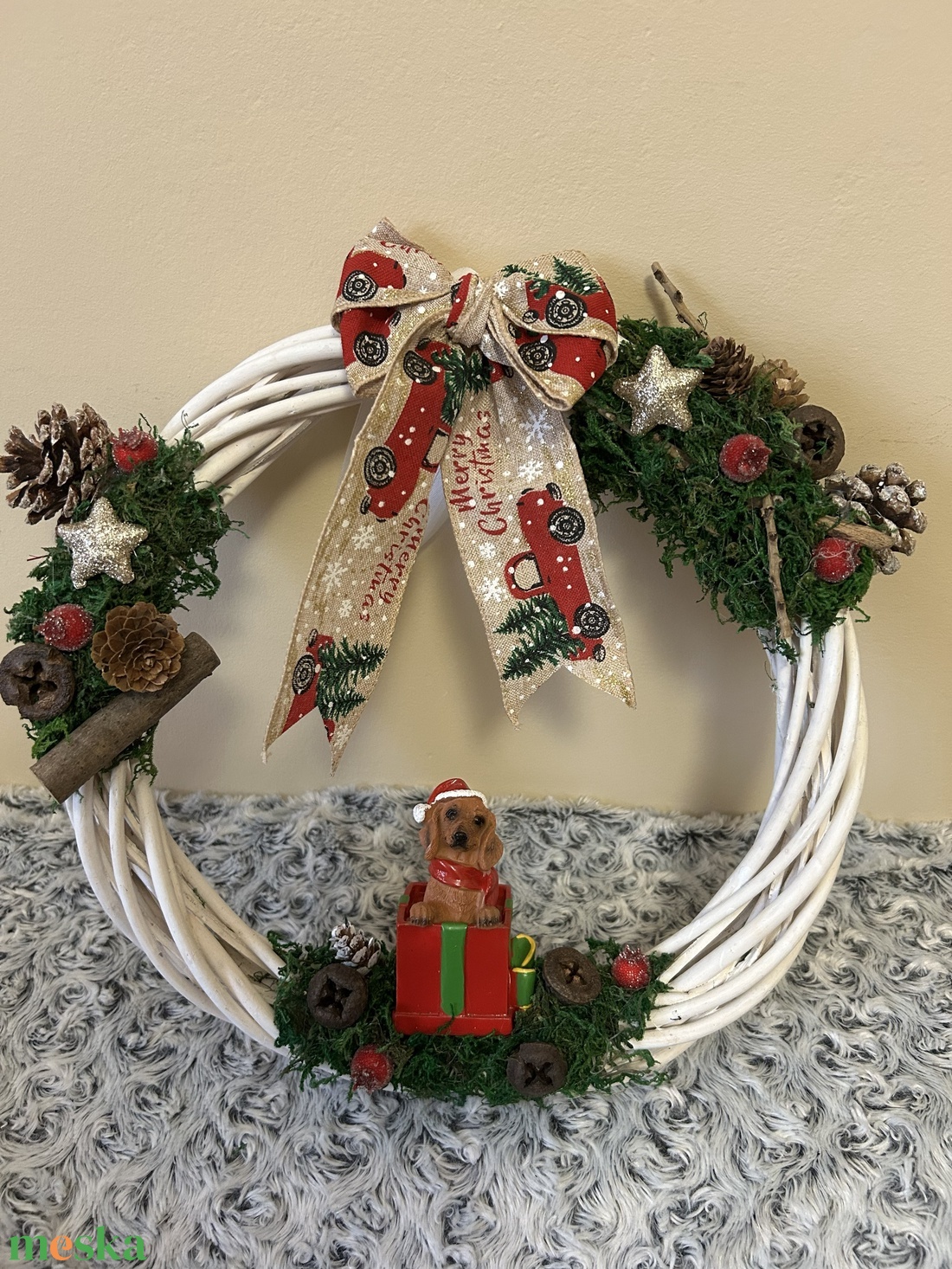 Karácsonyi kutyusos kopogtató - karácsony - karácsonyi lakásdekoráció - karácsonyi lakásdíszek - Meska.hu