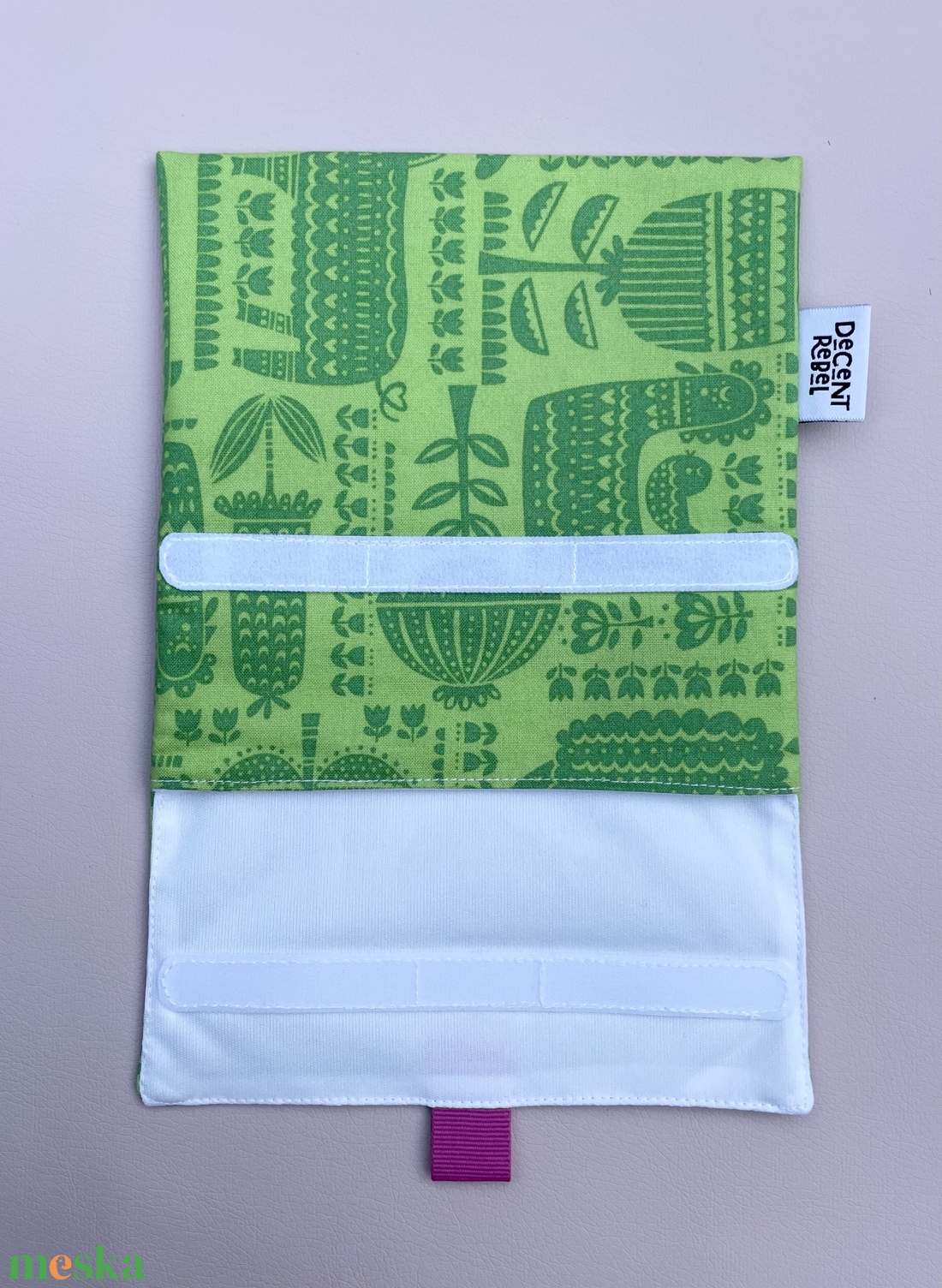 Uzsonnás tasak - zöld állatmintás/sötét rózsaszín - táska & tok - uzsonna- & ebéd tartó - szendvics csomagoló - Meska.hu