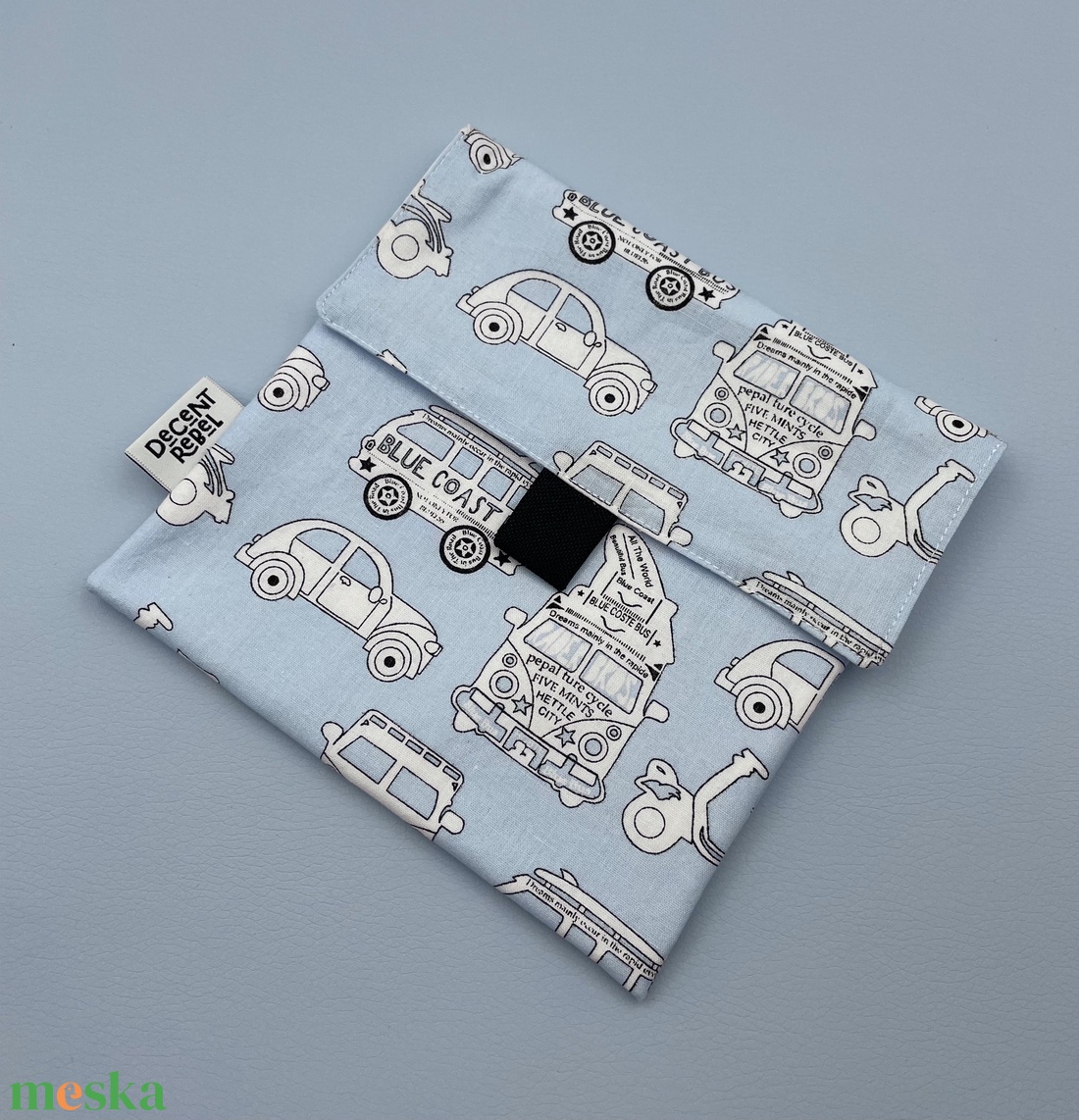 Uzsonnás tasak - autók/világoskék-fekete - táska & tok - uzsonna- & ebéd tartó - szendvics csomagoló - Meska.hu