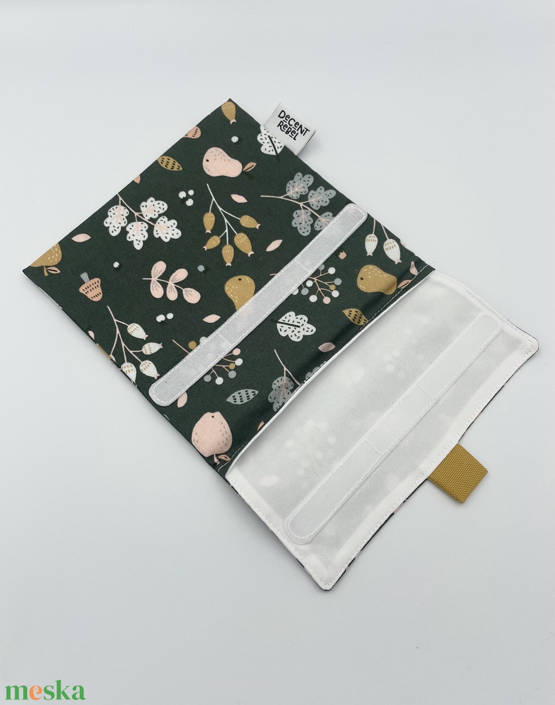 Uzsonnás tasak - őszies gyümölcsös- zöld/okker - táska & tok - uzsonna- & ebéd tartó - szendvics csomagoló - Meska.hu