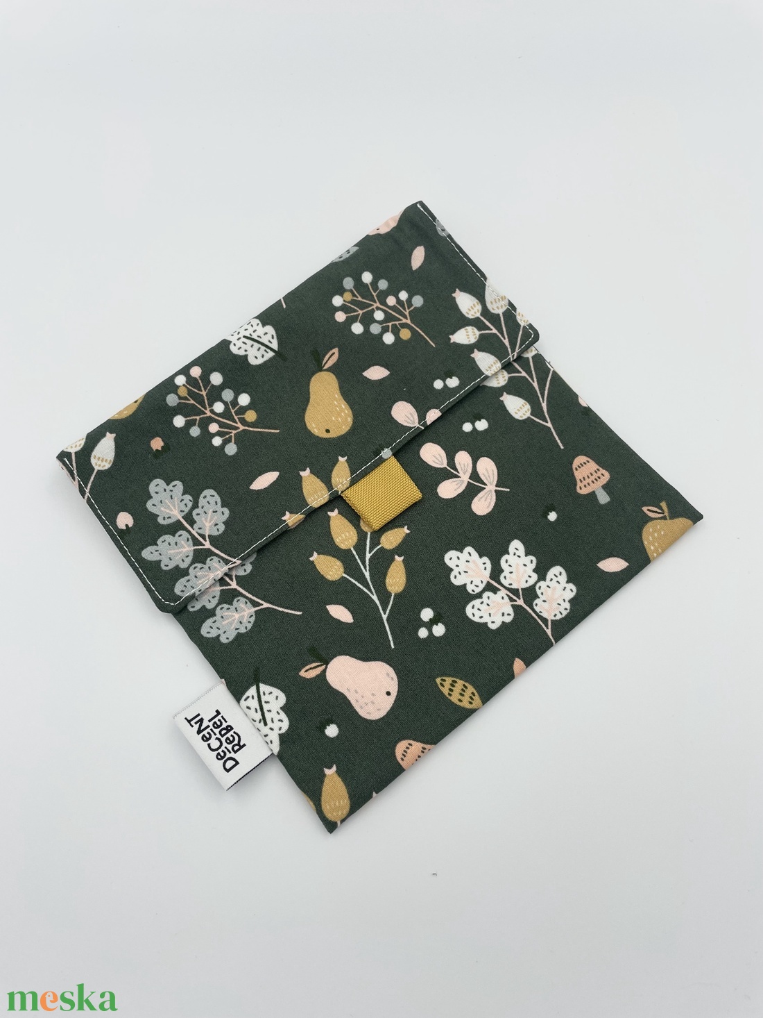 Uzsonnás tasak - őszies gyümölcsös- zöld/okker - táska & tok - uzsonna- & ebéd tartó - szendvics csomagoló - Meska.hu