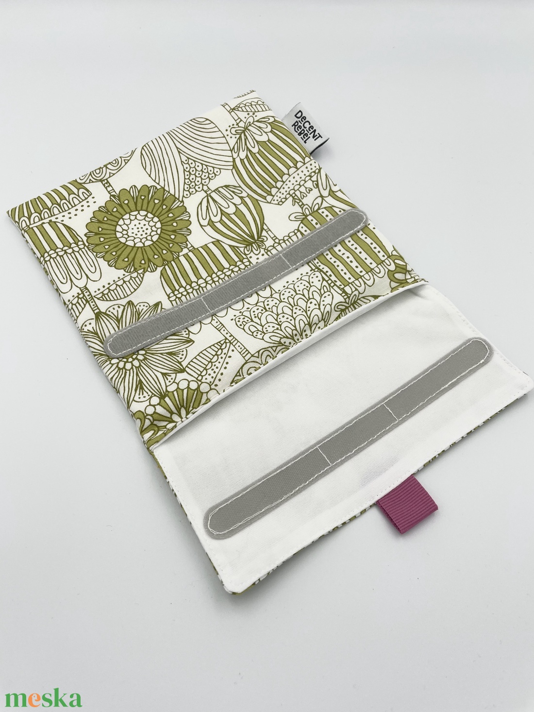 Uzsonnás tasak - fehér-zöld nagy virág mintás/magenta - táska & tok - uzsonna- & ebéd tartó - szendvics csomagoló - Meska.hu