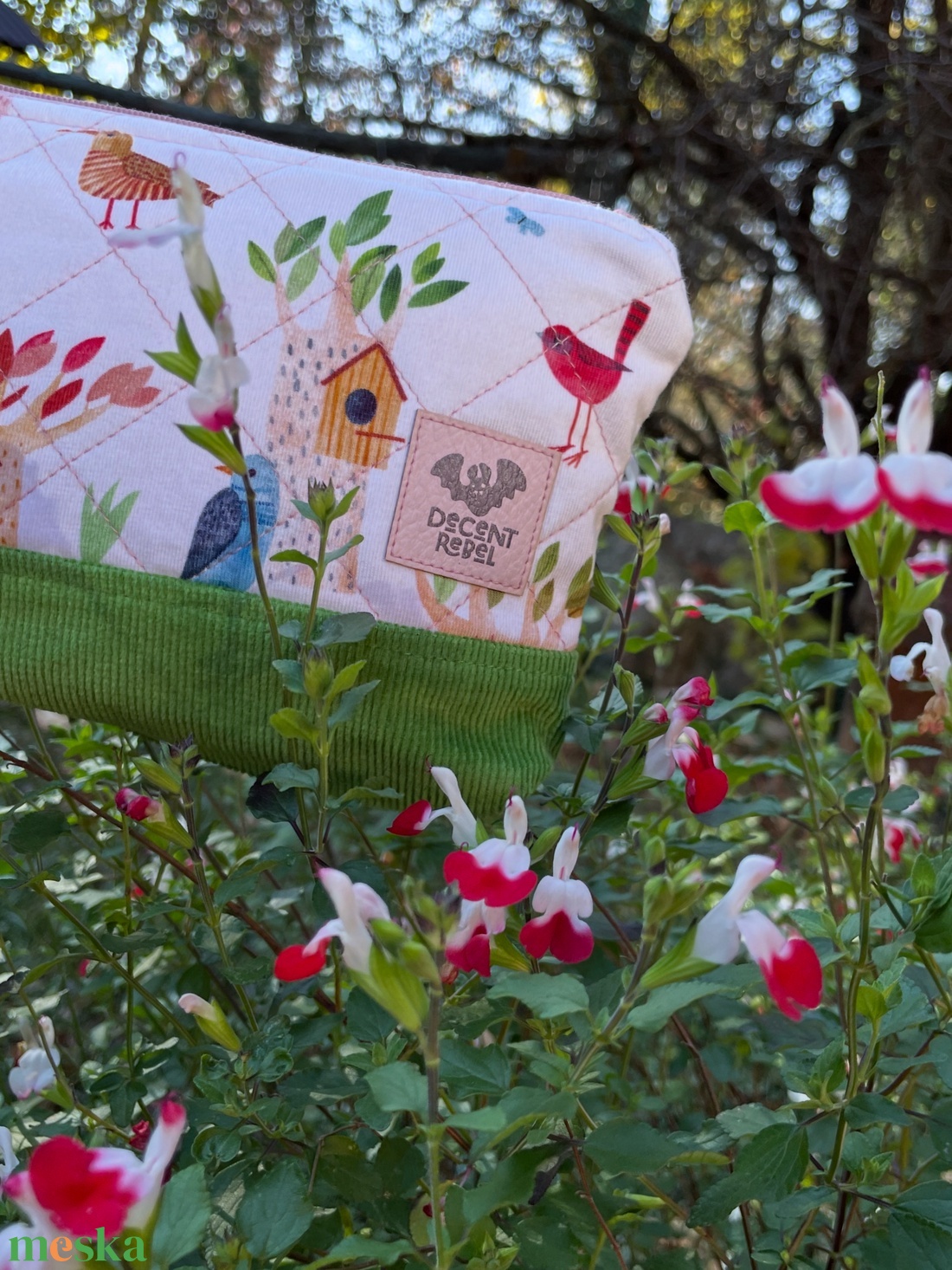 Steppelt, madaras pipere táska - narancs/fűzöld kord - táska & tok - neszesszer - Meska.hu