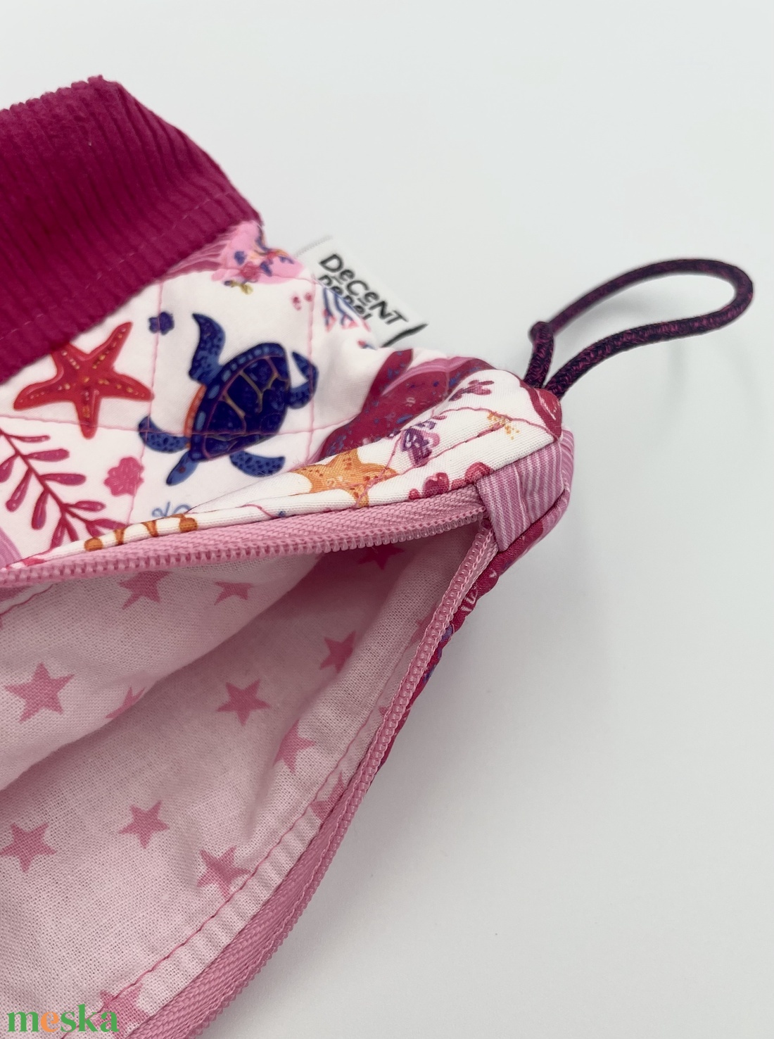 Rózsaszín, steppelt, bálnás pipere táska magenta korddal - táska & tok - neszesszer - Meska.hu