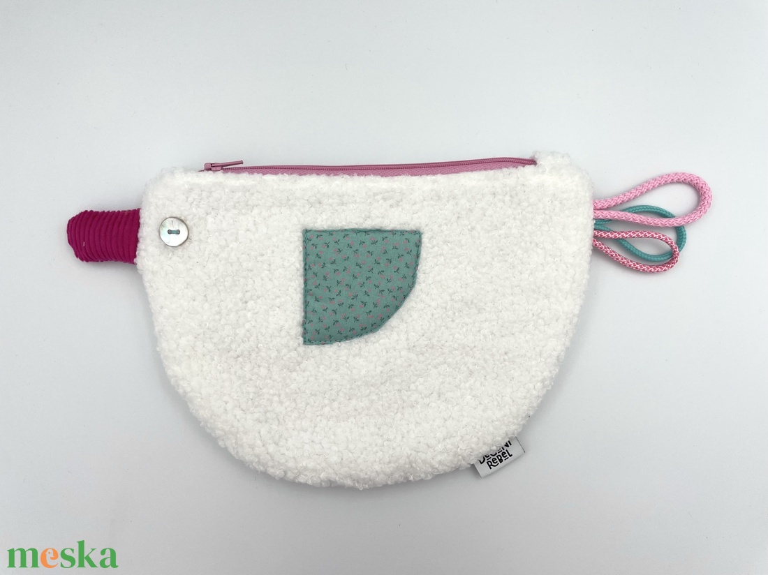 Kacsa haver pipere táska - fehér buklé/türkiz, magenta csőr - táska & tok - neszesszer - Meska.hu