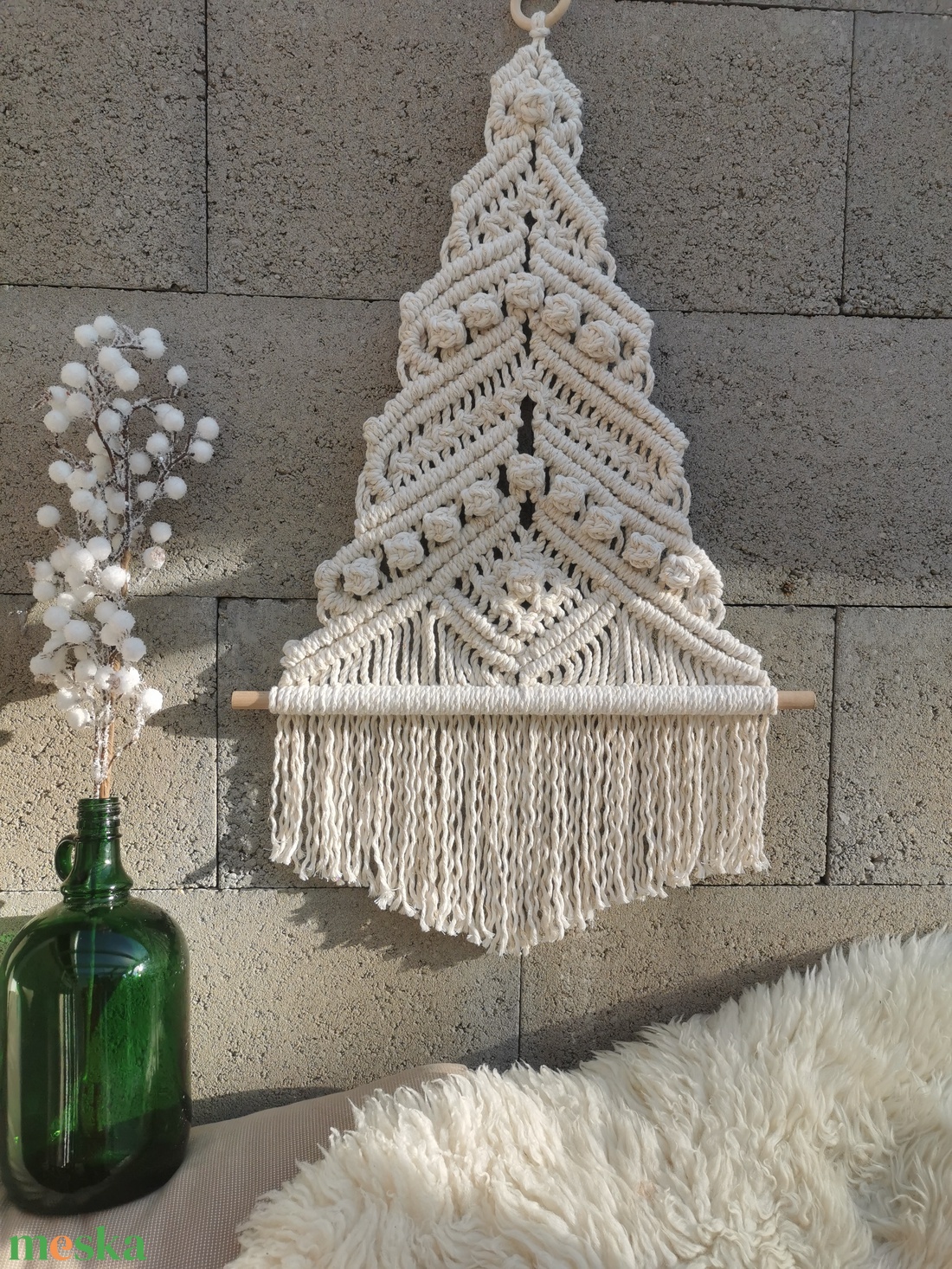 Makramé fenyőfa - otthon & életmód - dekoráció - asztal és polc dekoráció - asztaldísz - Meska.hu