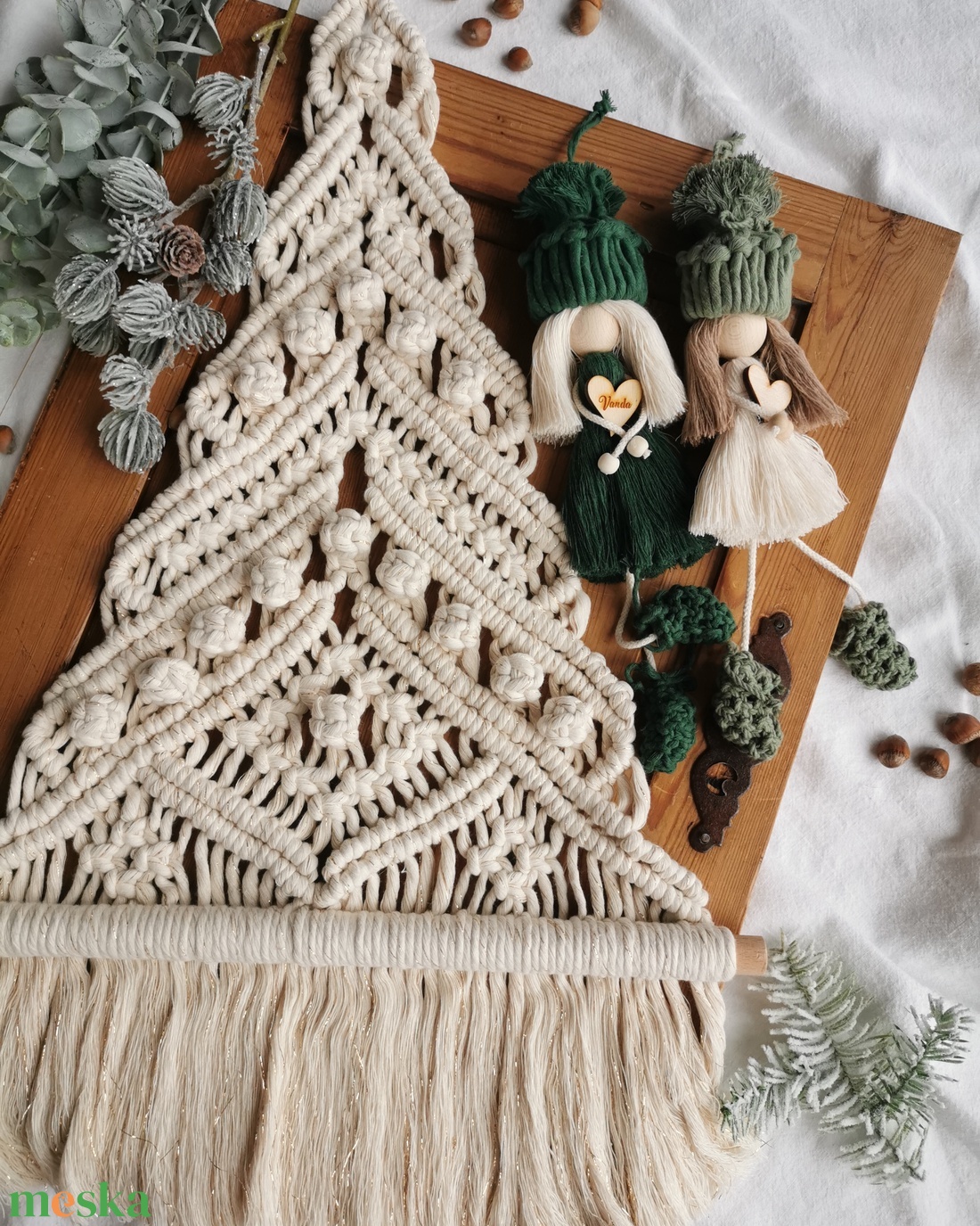 Makramé fenyőfa - otthon & életmód - dekoráció - asztal és polc dekoráció - asztaldísz - Meska.hu