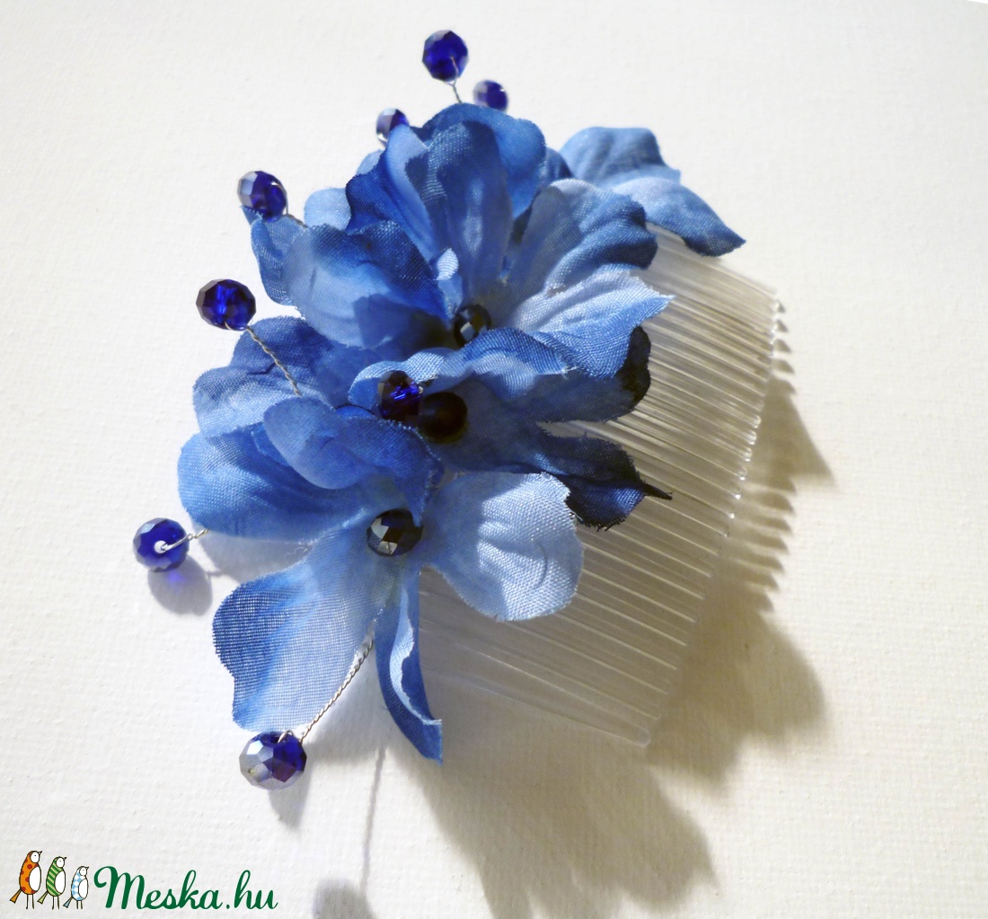 Kék selyemvirágos hajdísz -  - Meska.hu