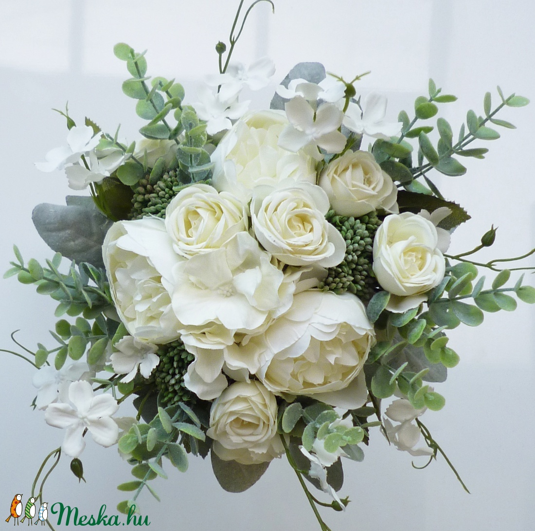 Kitűző + Greenery lazított menyasszonyi csokor  -  - Meska.hu