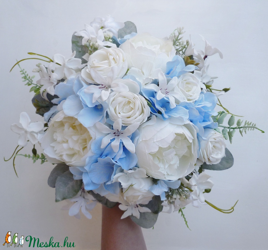 Kék hortenziás menyasszonyi csokor - esküvő - menyasszonyi- és dobócsokor - Meska.hu